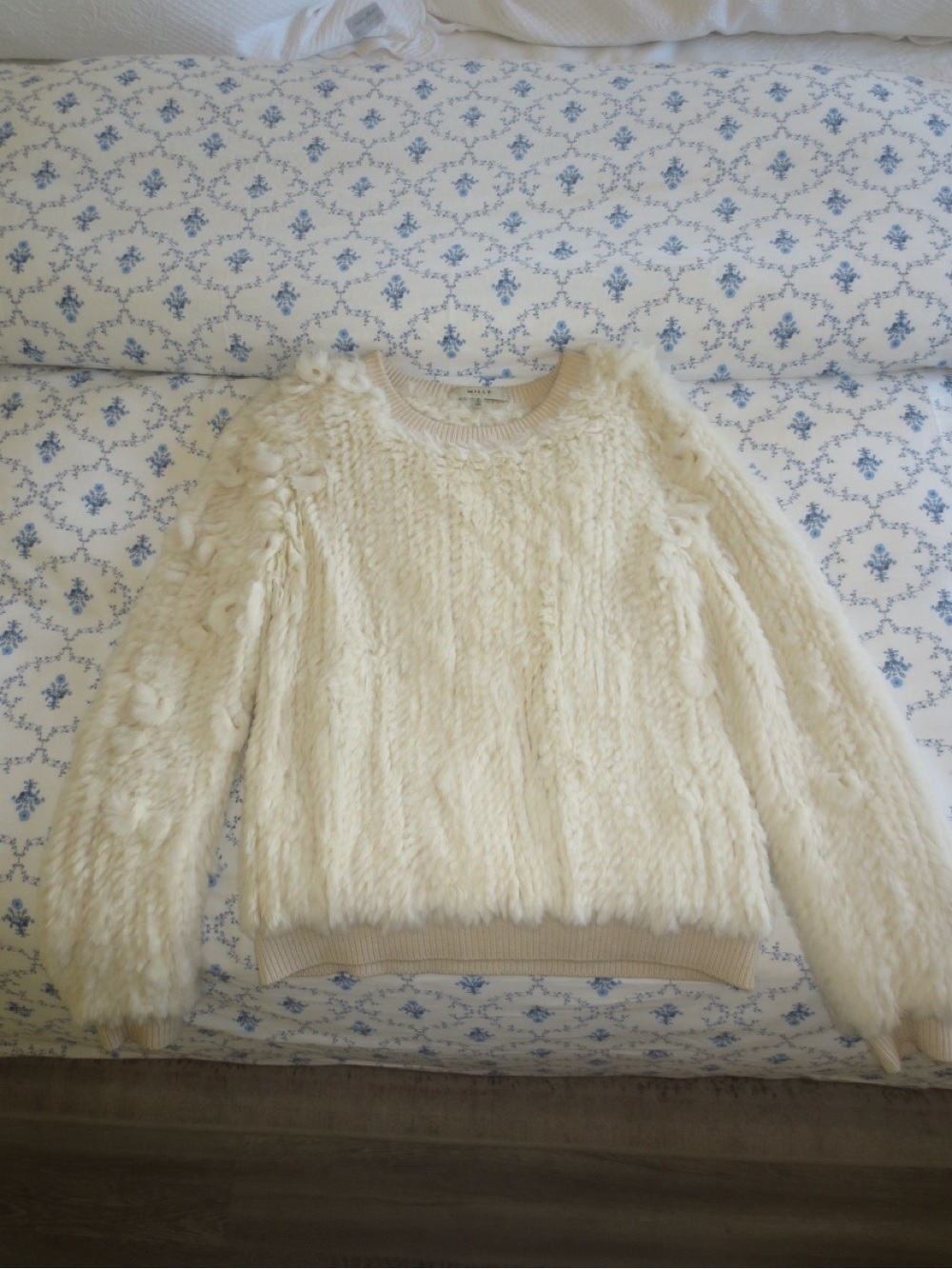 MILLY Cozy Cream Real Rabbit Fur Knit Sweater - Women's